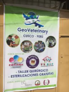 A poster with the words " geo veterinary cusco peru ".