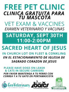 A poster for an event with the words " vet exam & vaccines."